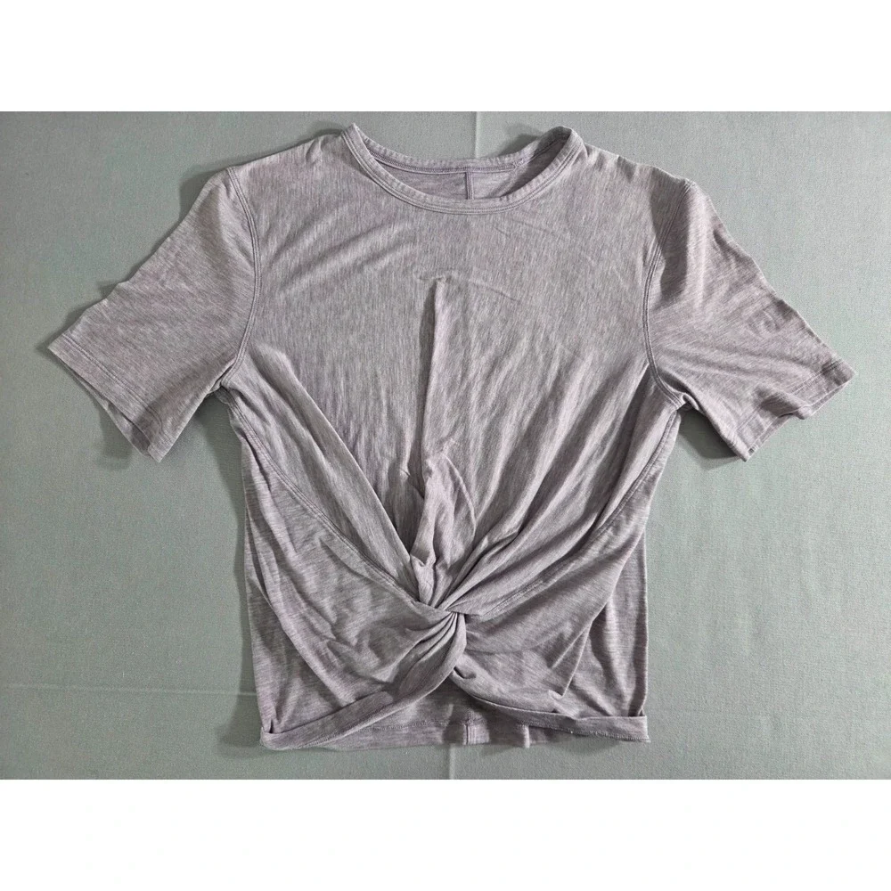 Lululemon Shirt Womens 4 Heathered Purple Crescent Tee Front Twist Knot Casual